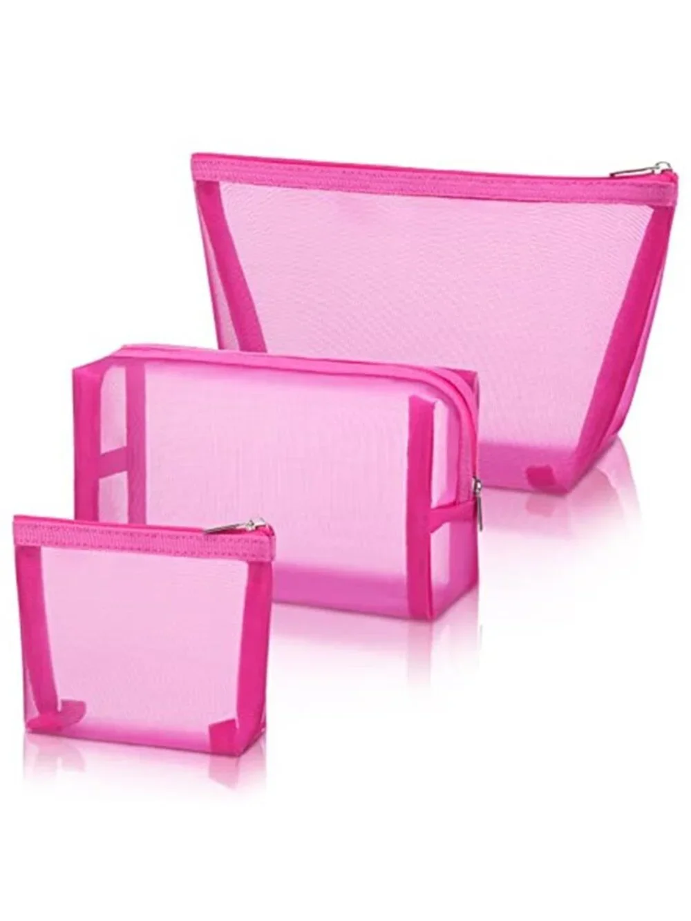 3 Piece Mesh Cosmetic Bag Mesh Makeup Bag with Zipper Pouch Travel